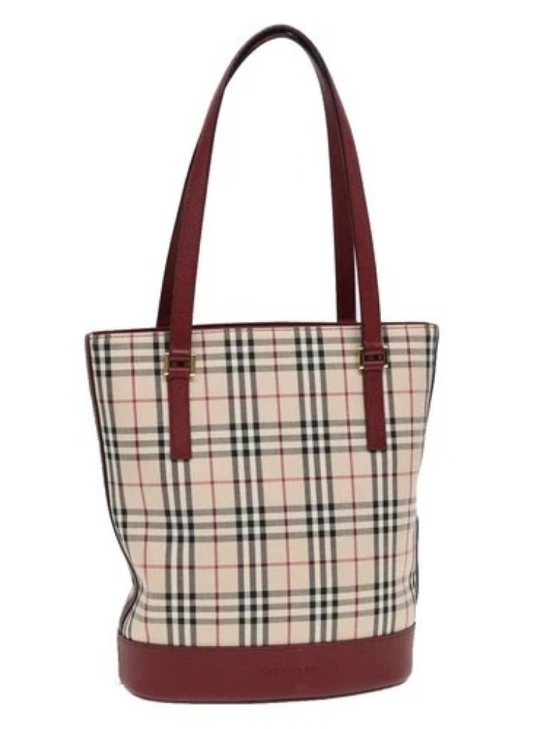 Burberry Nova Check Shoulder Bag Canvas Beige Red Auth 90761